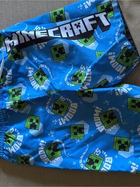 Minecraft Boys Blue Swim Trunks with Green Creepers - Size Medium - NEW